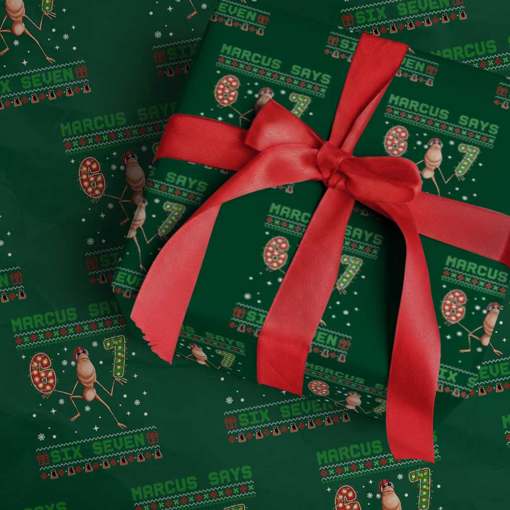Marcus Says Six Seven Meme Christmas Ugly Sweater Wrapping Paper Roll Trendy Tiktok Gift TS12 Green Print Your Wear