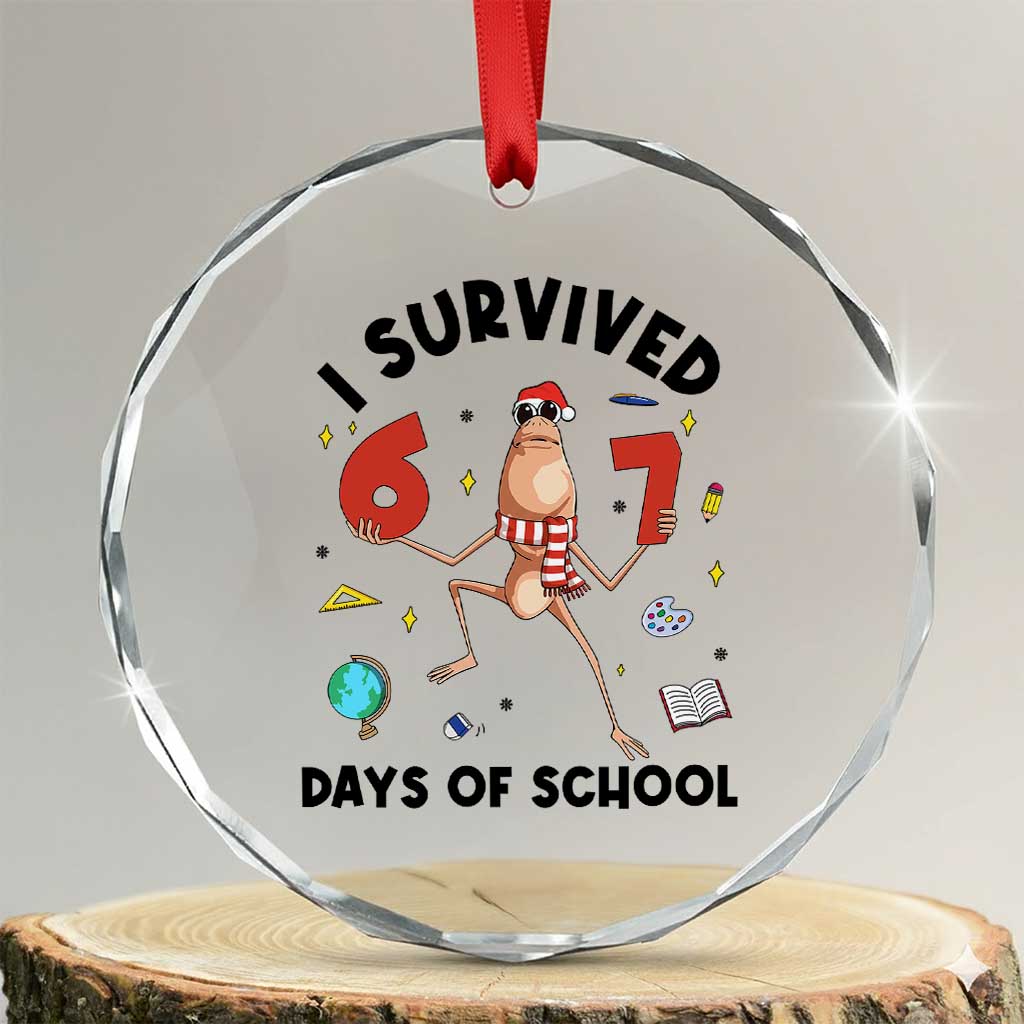 Marcus The Worm 67 Days of School Crystal Glass Ornament I Survived Funny Six Seven Meme Christmas Vibe TS14 Transparent Glass 3'' Circle Print Your Wear