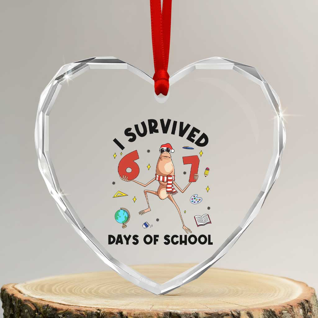 Marcus The Worm 67 Days of School Heart Crystal Glass Ornament I Survived Funny Six Seven Meme Christmas Vibe TS14 Transparent Glass 3'' Heart Print Your Wear