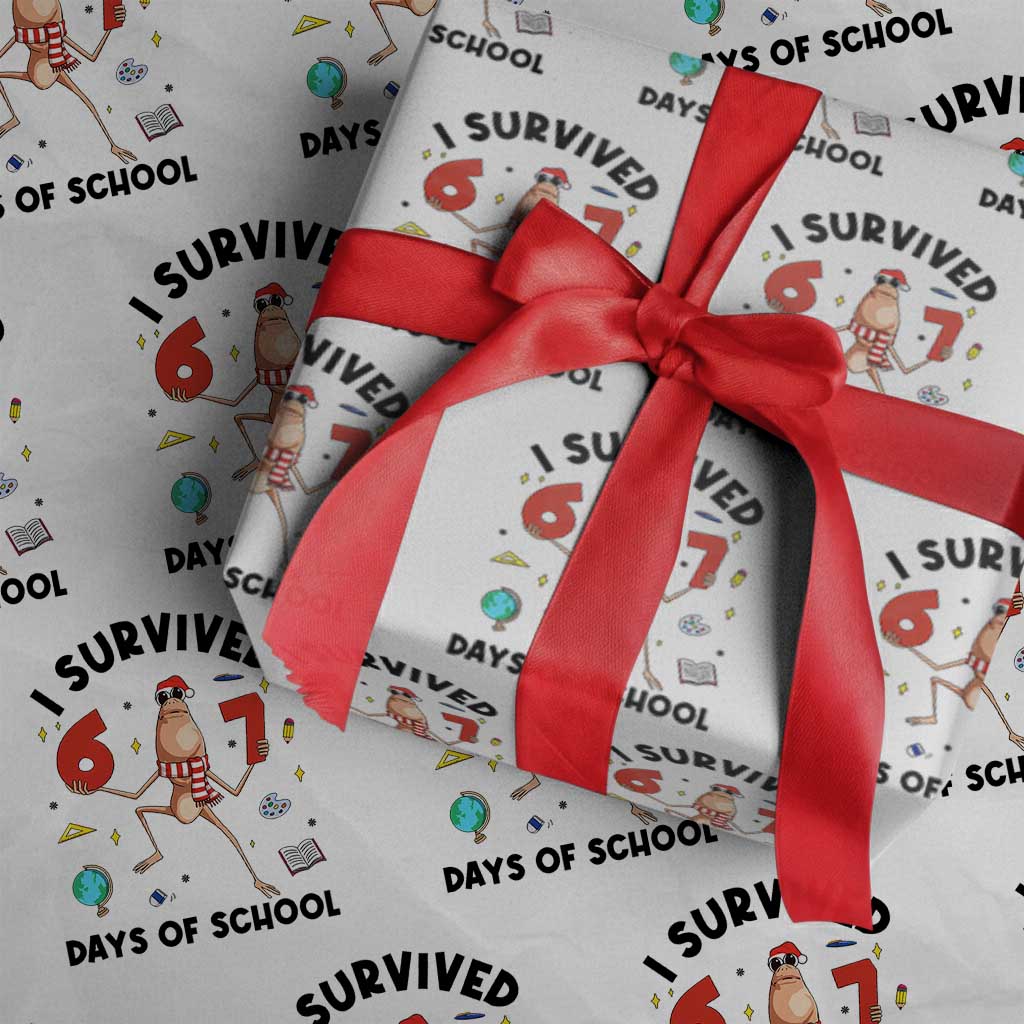 Marcus The Worm 67 Days of School Wrapping Paper Roll I Survived Funny Six Seven Meme Christmas Vibe TS14 White Print Your Wear