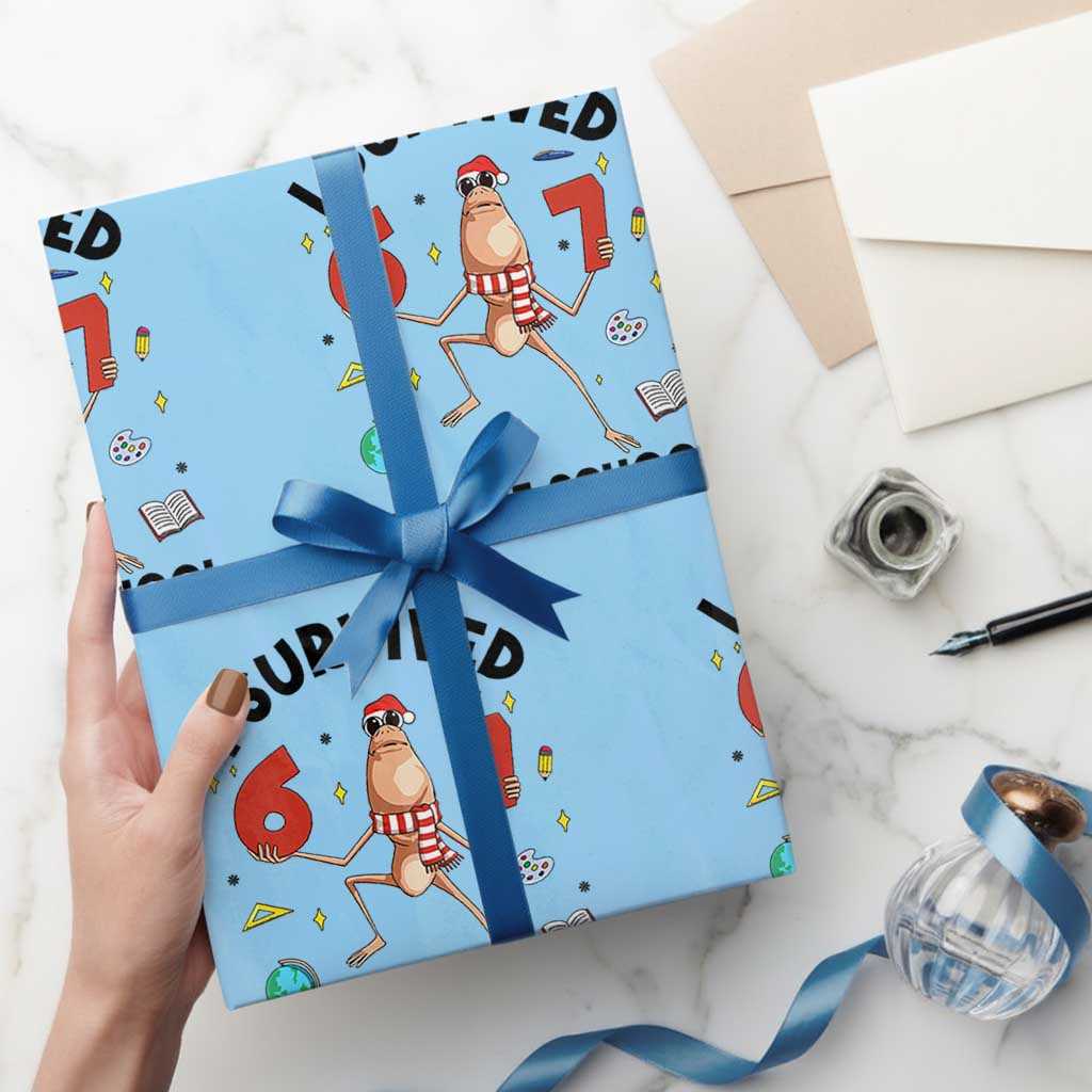 Marcus The Worm 67 Days of School Wrapping Paper Roll I Survived Funny Six Seven Meme Christmas Vibe TS14 Light Blue Print Your Wear