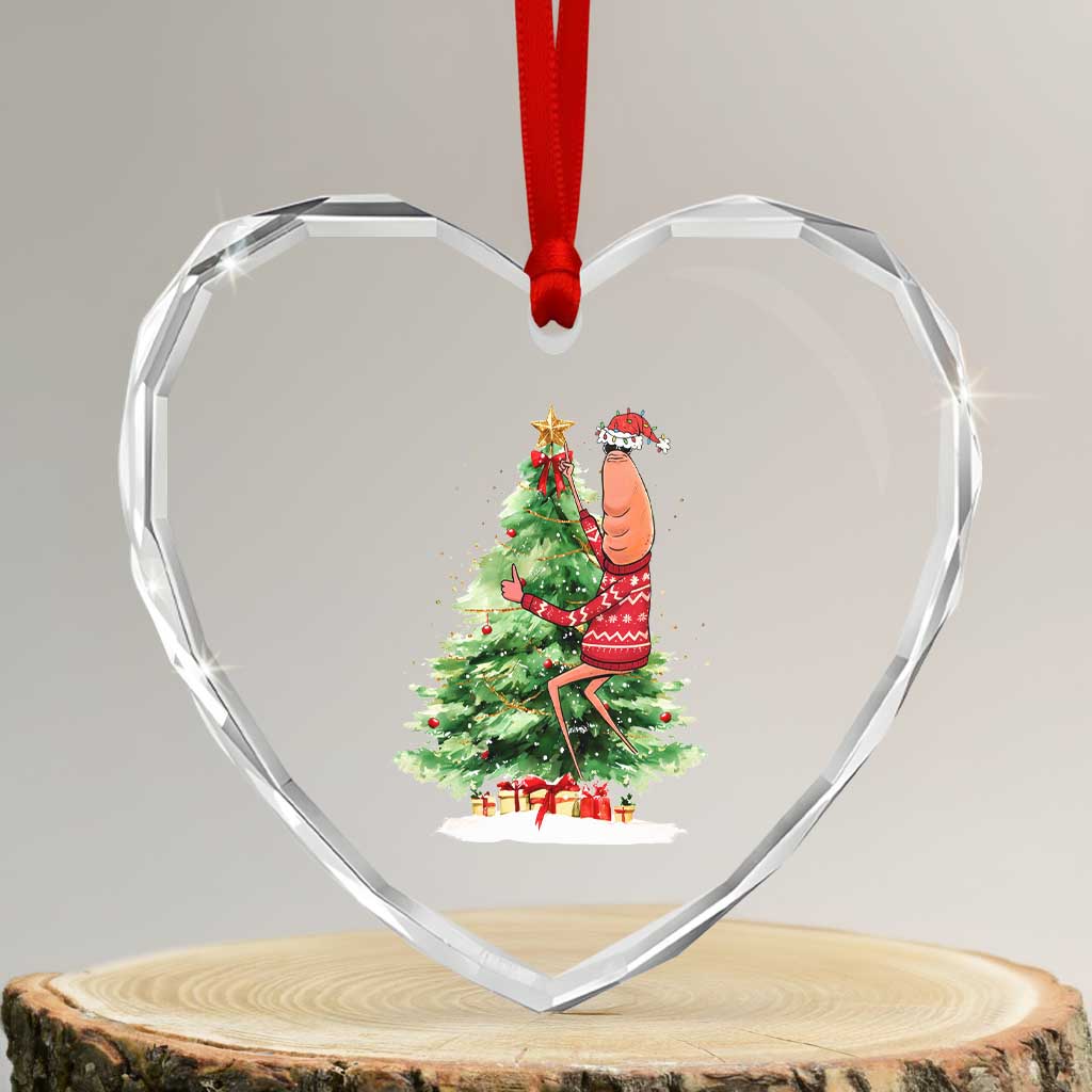 Marcus The Worm Christmas Heart Crystal Glass Ornament Funny Brain Rot Meme TS10 Transparent Glass 3'' Heart Print Your Wear