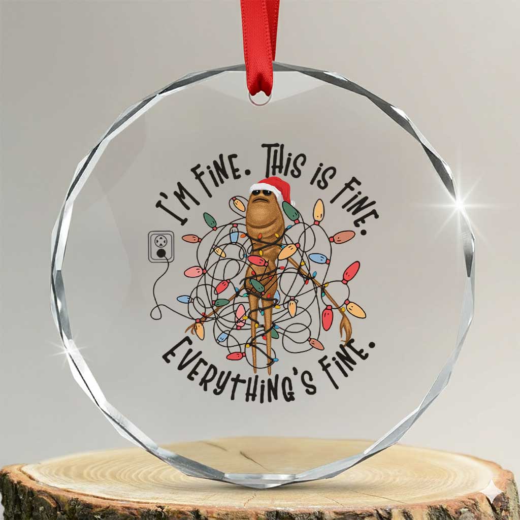 Marcus The Worm Christmas Meme Crystal Glass Ornament I'm Fine Everything is Fine TS10 Transparent Glass 3'' Circle Print Your Wear