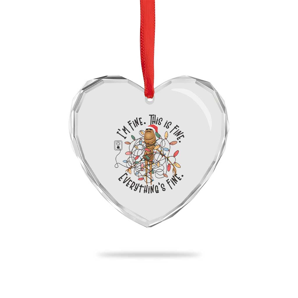 Marcus The Worm Christmas Meme Heart Crystal Glass Ornament I'm Fine Everything is Fine TS10 Print Your Wear