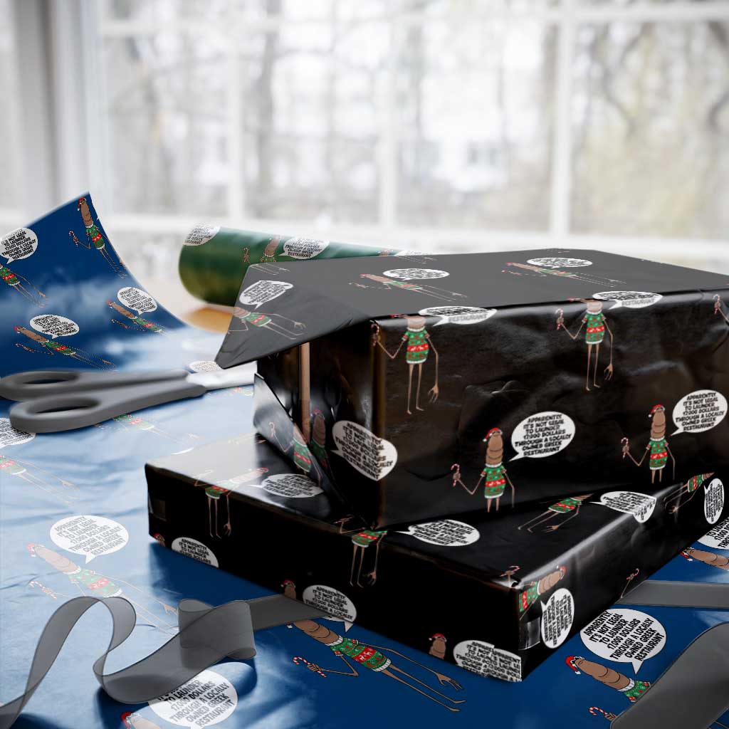 Marcus The Worm Christmas Meme Wrapping Paper Roll Locally Owned Greek Restaurant TS14 Black Print Your Wear