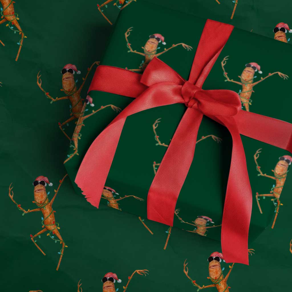 Marcus The Worm Christmas Wrapping Paper Roll Internet Weirdcore Brainrot Humor TS10 Green Print Your Wear