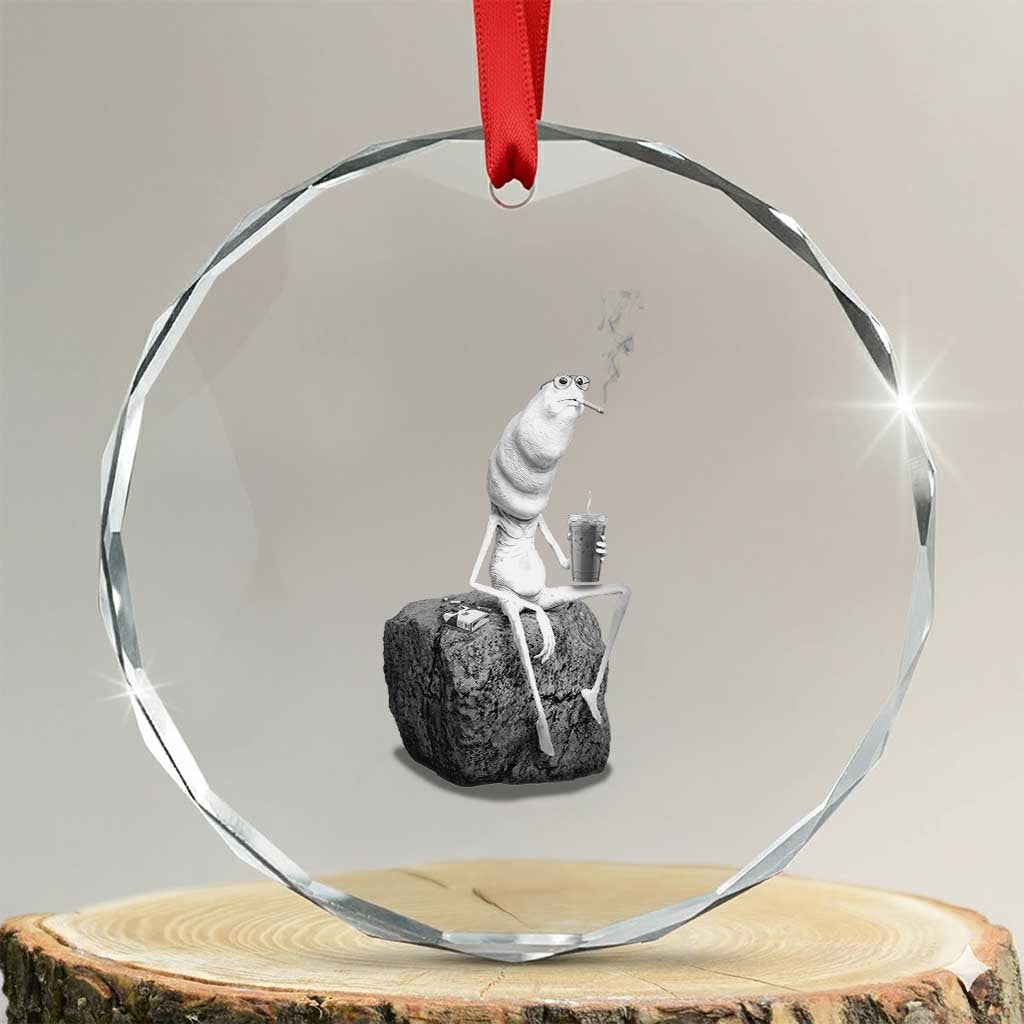 Marcus The Worm Drinking Iced Coffee Meme Crystal Glass Ornament TS14 Transparent Glass 3'' Circle Print Your Wear
