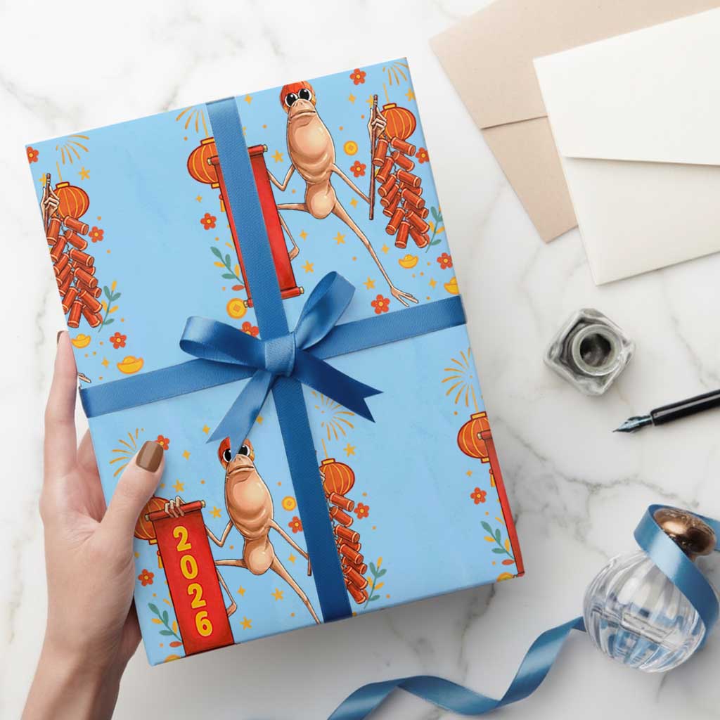 Marcus The Worm Lunar New Year Meme Wrapping Paper Roll Trendy Gag Gift TS12 Light Blue Print Your Wear