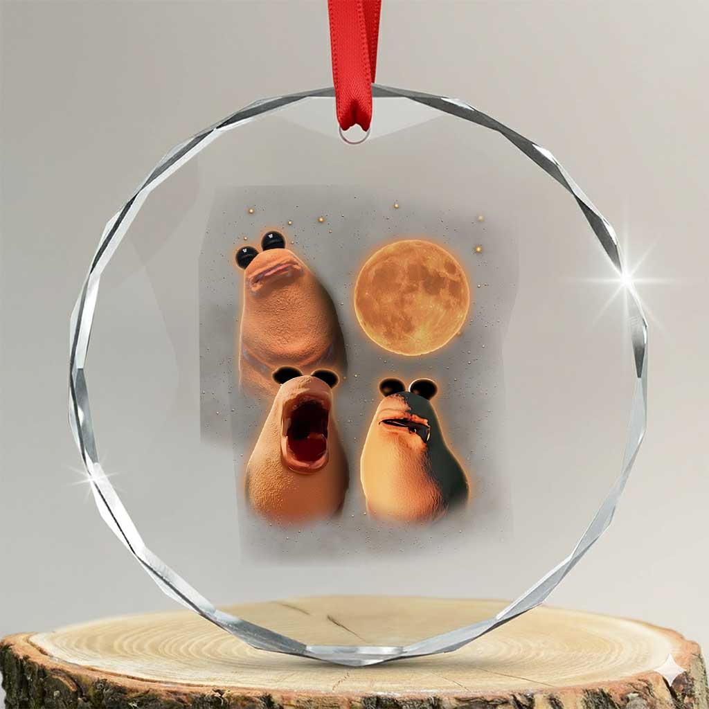 Marcus The Worm Meme Crystal Glass Ornament Funny Howling At Moon TS14 Transparent Glass 3'' Circle Print Your Wear