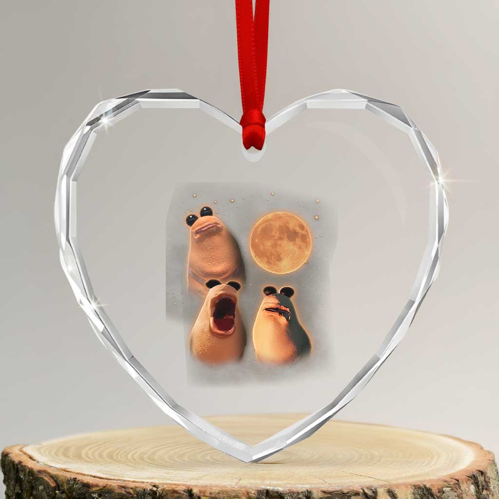 Marcus The Worm Meme Heart Crystal Glass Ornament Funny Howling At Moon TS14 Transparent Glass 3'' Heart Print Your Wear