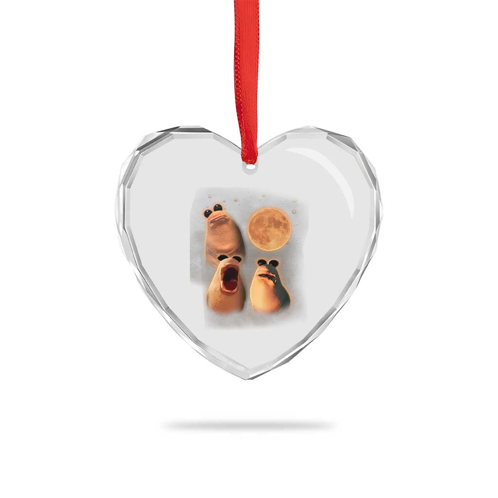 Marcus The Worm Meme Heart Crystal Glass Ornament Funny Howling At Moon TS14 Print Your Wear