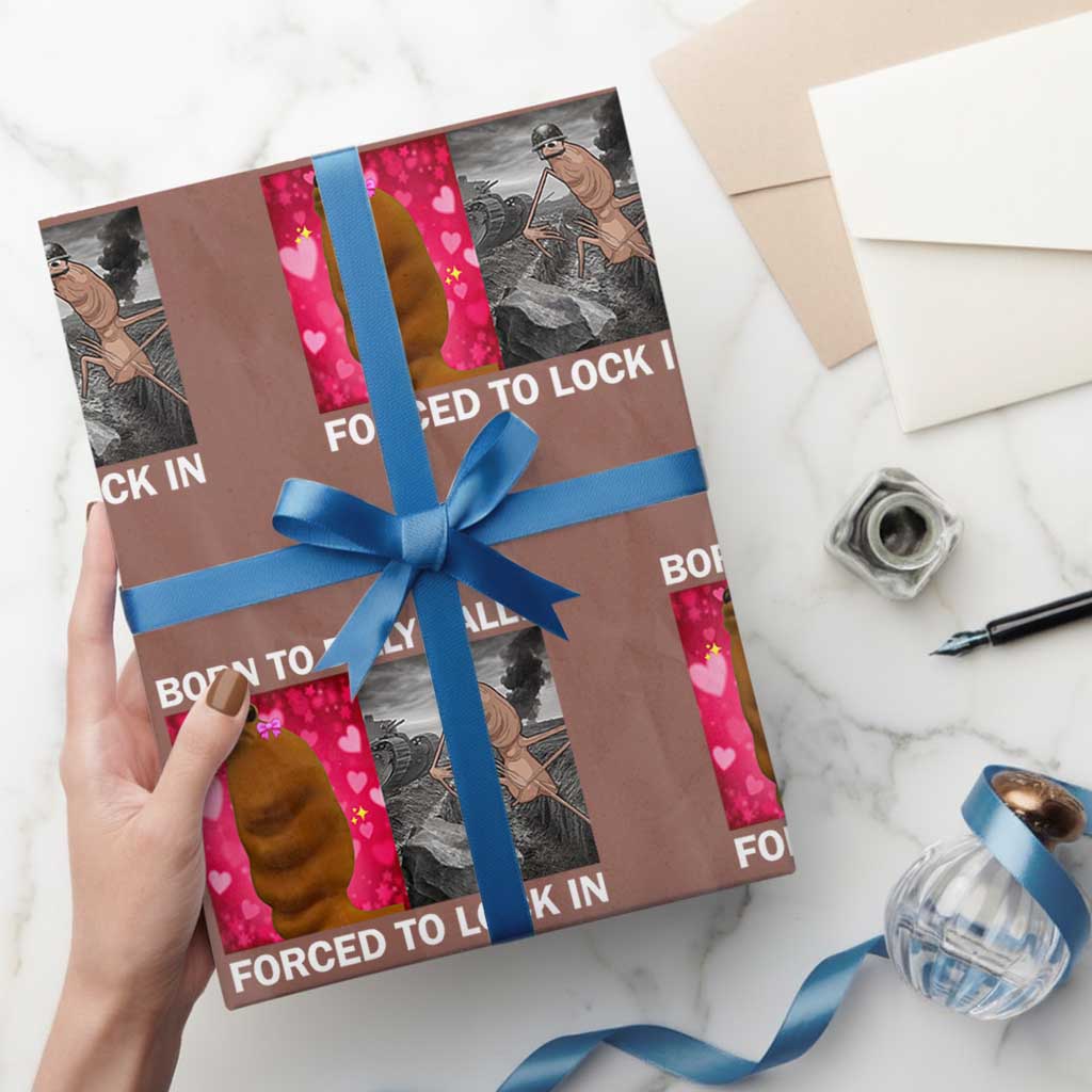 Marcus The Worm Meme Wrapping Paper Roll Born To Dilly Dally Forced To Lock In Funny Cute Brainrot TS10 Mocha Print Your Wear