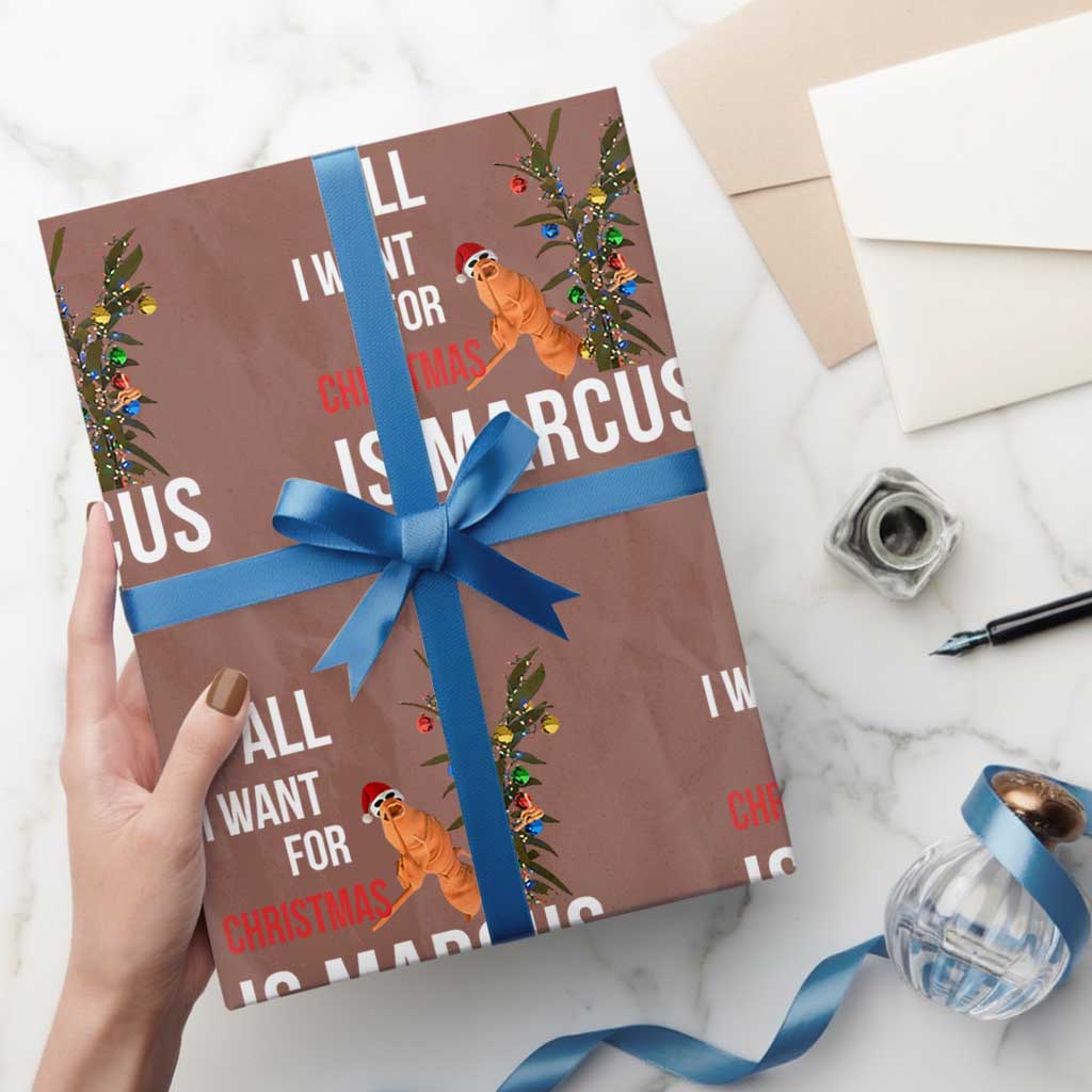 Marcus The Worm Robert Christmas Meme Wrapping Paper Roll All I Want For Xmas Is Marcus TS14 Mocha Print Your Wear
