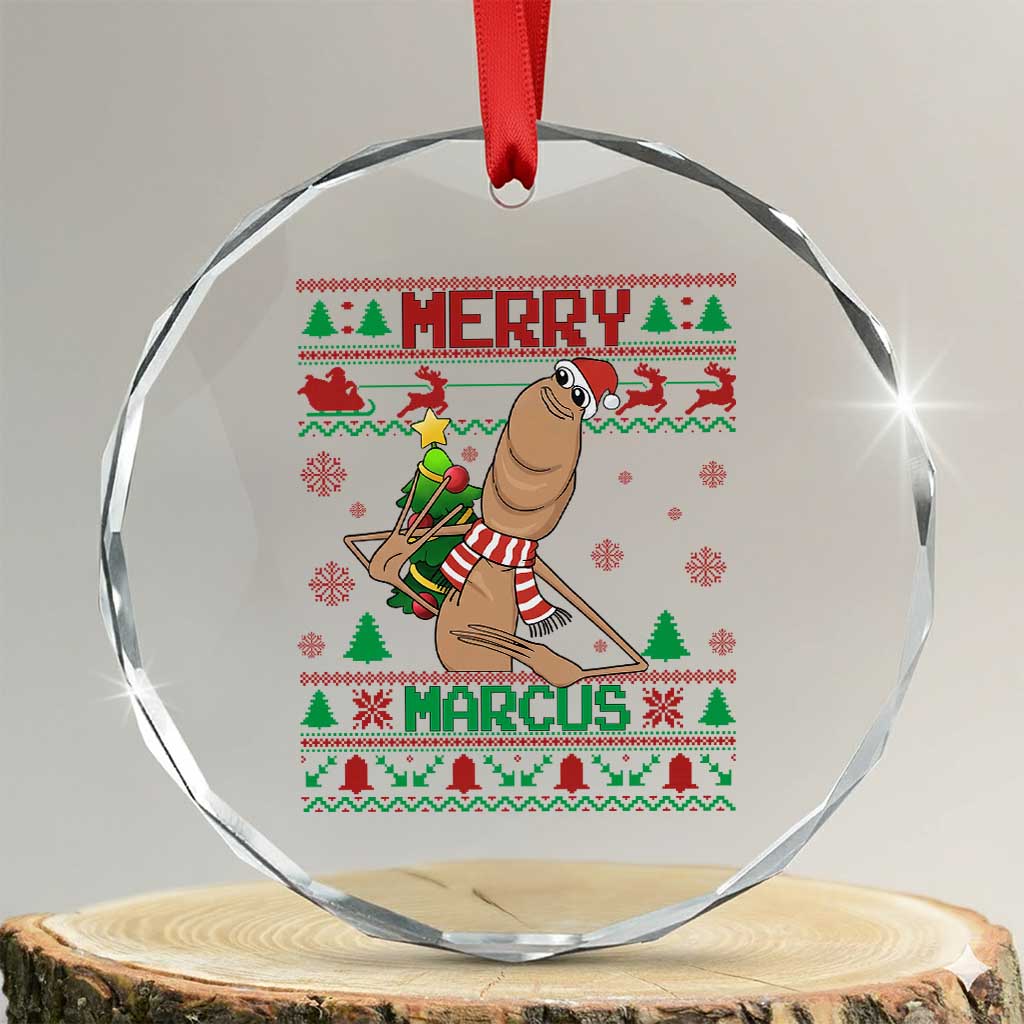 Marcus The Worm Christmas Meme Crystal Glass Ornament Funny Brain Rot Xmas TS14 Transparent Glass 3'' Circle Print Your Wear