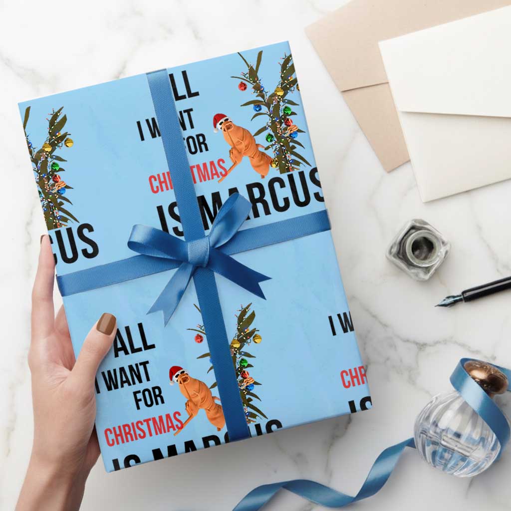 Marcus The Worm Robert Meme Wrapping Paper Roll All I Want For Christmas Is Marcus TS14 Light Blue Print Your Wear