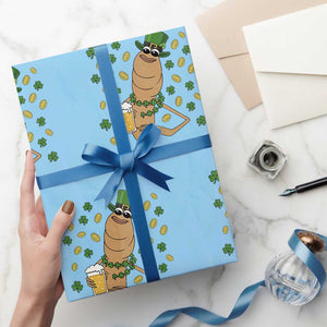 Marcus The Worm St Patricks Day Wrapping Paper Roll Funny Drinking Irish Beer Ireland TS14 Light Blue Print Your Wear