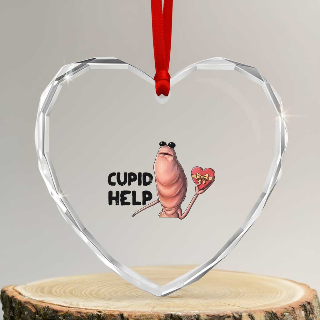 Marcus The Worm Valentine Meme Heart Crystal Glass Ornament Cupid Help TS14 Transparent Glass 3'' Heart Print Your Wear