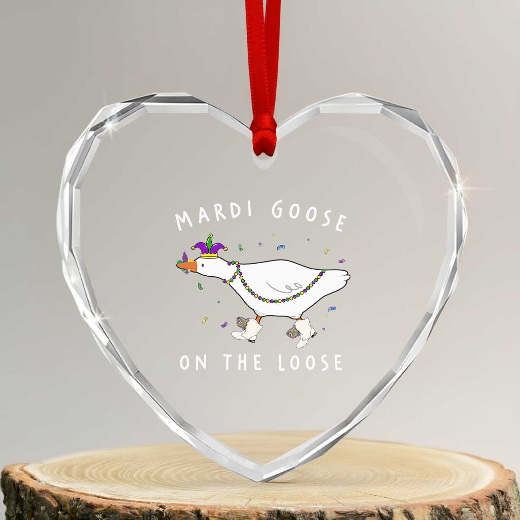 Mardi Goose On The Loose Heart Crystal Glass Ornament Funny Mardi Gras Carnival Parade TS11 Transparent Glass 3'' Heart Print Your Wear