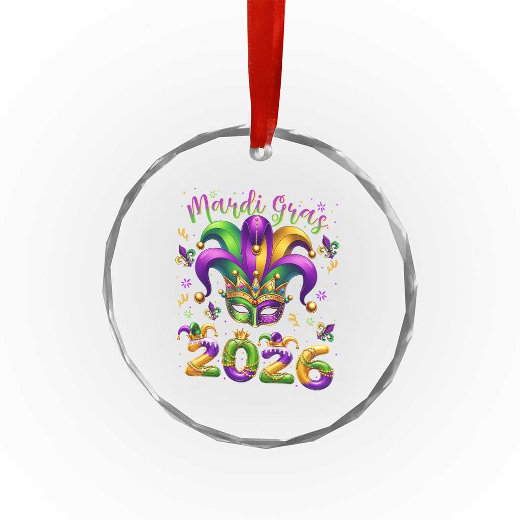 Mardi Gras 2026 Crystal Glass Ornament Funny Jester Hat Carnival Fleur De Lis TS11 Print Your Wear