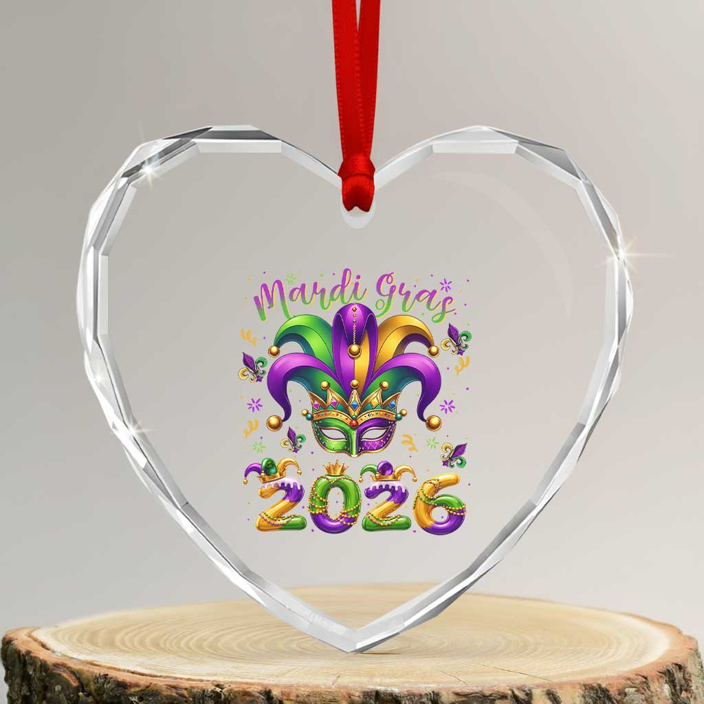 Mardi Gras 2026 Heart Crystal Glass Ornament Funny Jester Hat Carnival Fleur De Lis TS11 Transparent Glass 3'' Heart Print Your Wear