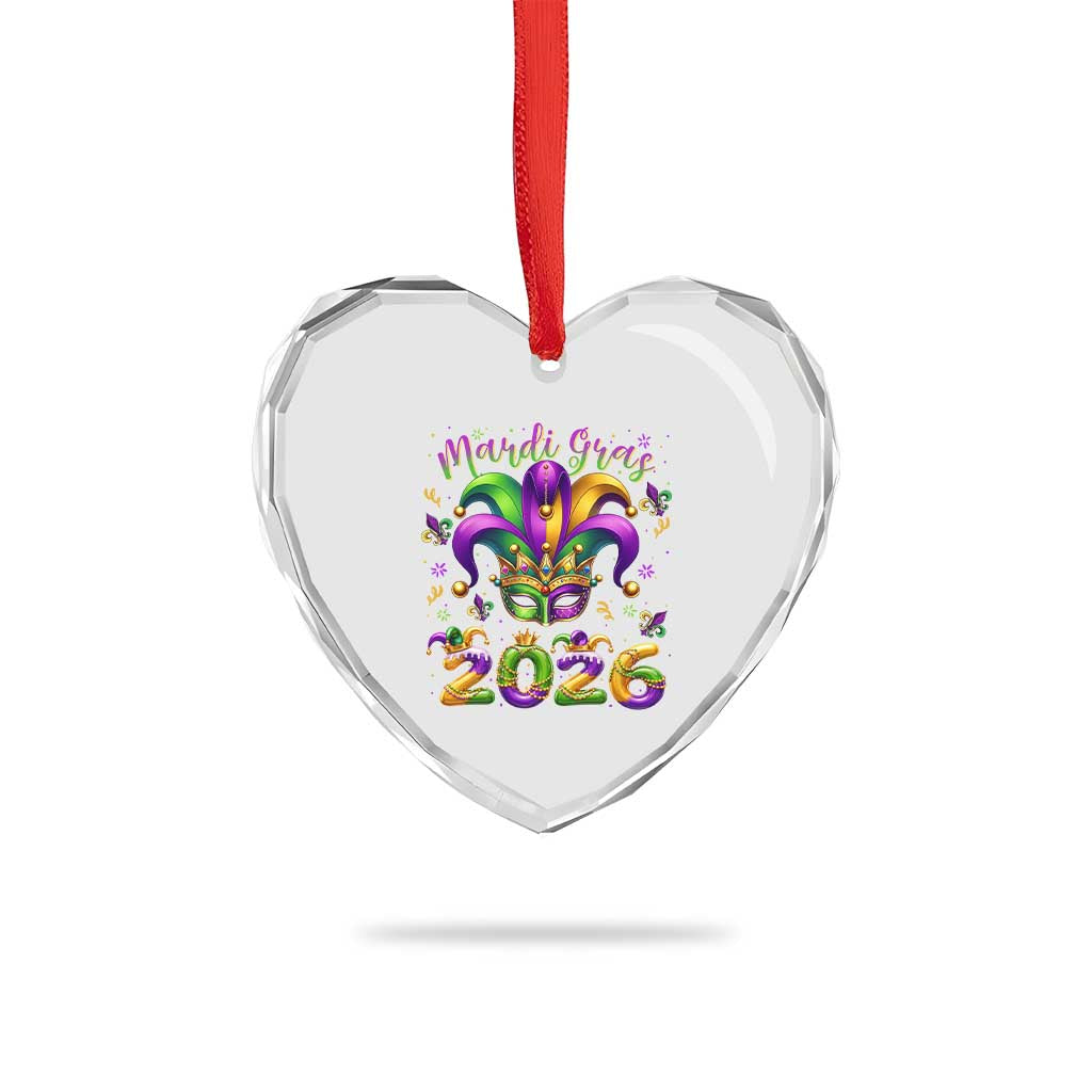 Mardi Gras 2026 Heart Crystal Glass Ornament Funny Jester Hat Carnival Fleur De Lis TS11 Print Your Wear