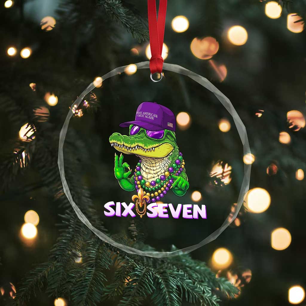 Mardi Gras Alligator Crystal Glass Ornament Funny Six Seven MAGA Political Meme TS14 Print Your Wear