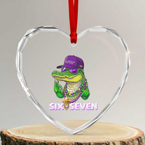 Mardi Gras Alligator Heart Crystal Glass Ornament Funny Six Seven MAGA Political Meme TS14 Transparent Glass 3'' Heart Print Your Wear