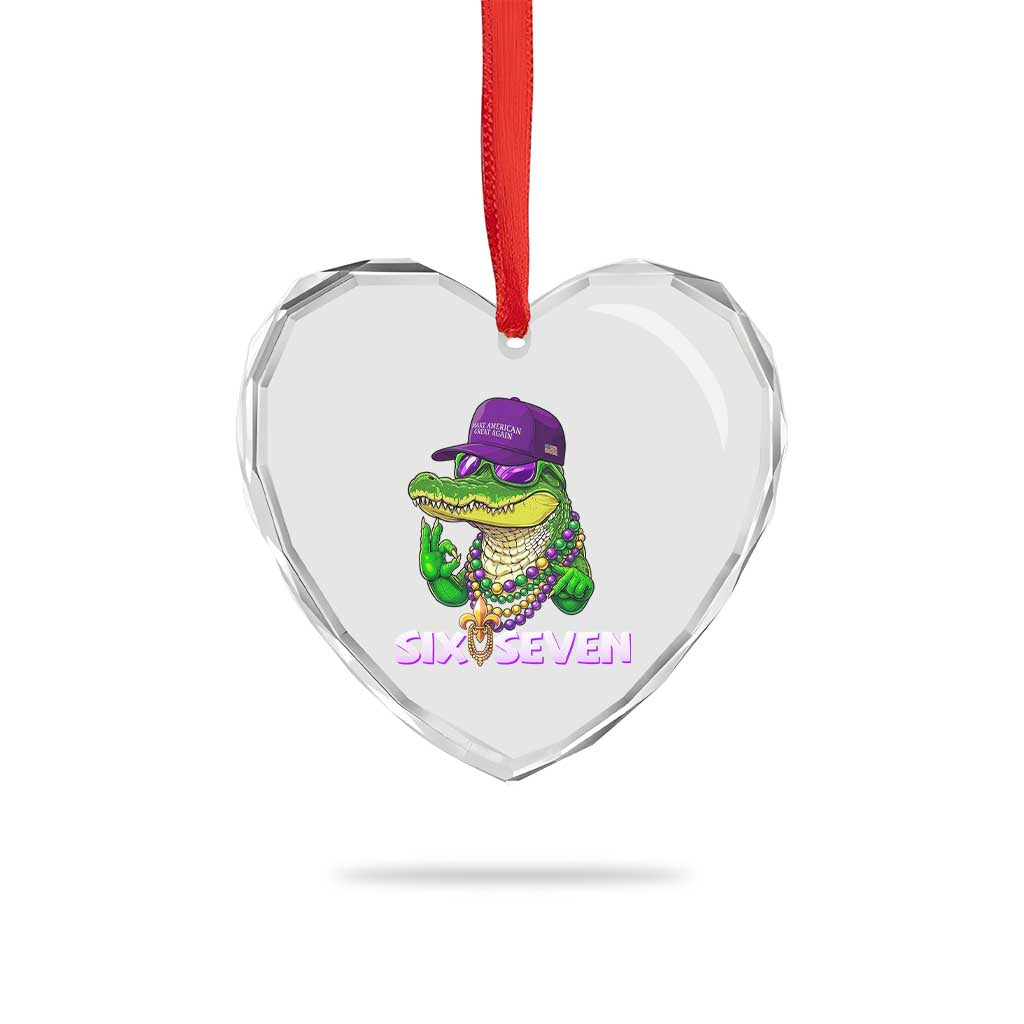 Mardi Gras Alligator Heart Crystal Glass Ornament Funny Six Seven MAGA Political Meme TS14 Print Your Wear