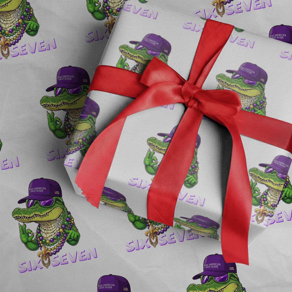Mardi Gras Alligator Wrapping Paper Roll Funny Six Seven MAGA Political Meme TS14 White Print Your Wear
