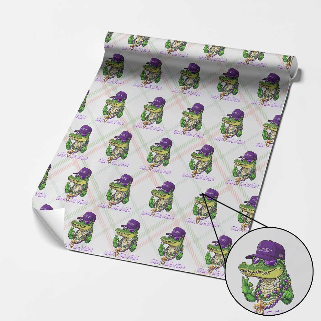 Mardi Gras Alligator Wrapping Paper Roll Funny Six Seven MAGA Political Meme TS14 Christmas Plaid Print Your Wear
