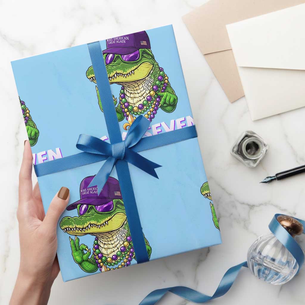Mardi Gras Alligator Wrapping Paper Roll Funny Six Seven MAGA Political Meme TS14 Light Blue Print Your Wear