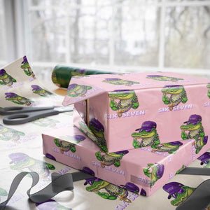 Mardi Gras Alligator Wrapping Paper Roll Funny Six Seven MAGA Political Meme TS14 Light Pink Print Your Wear