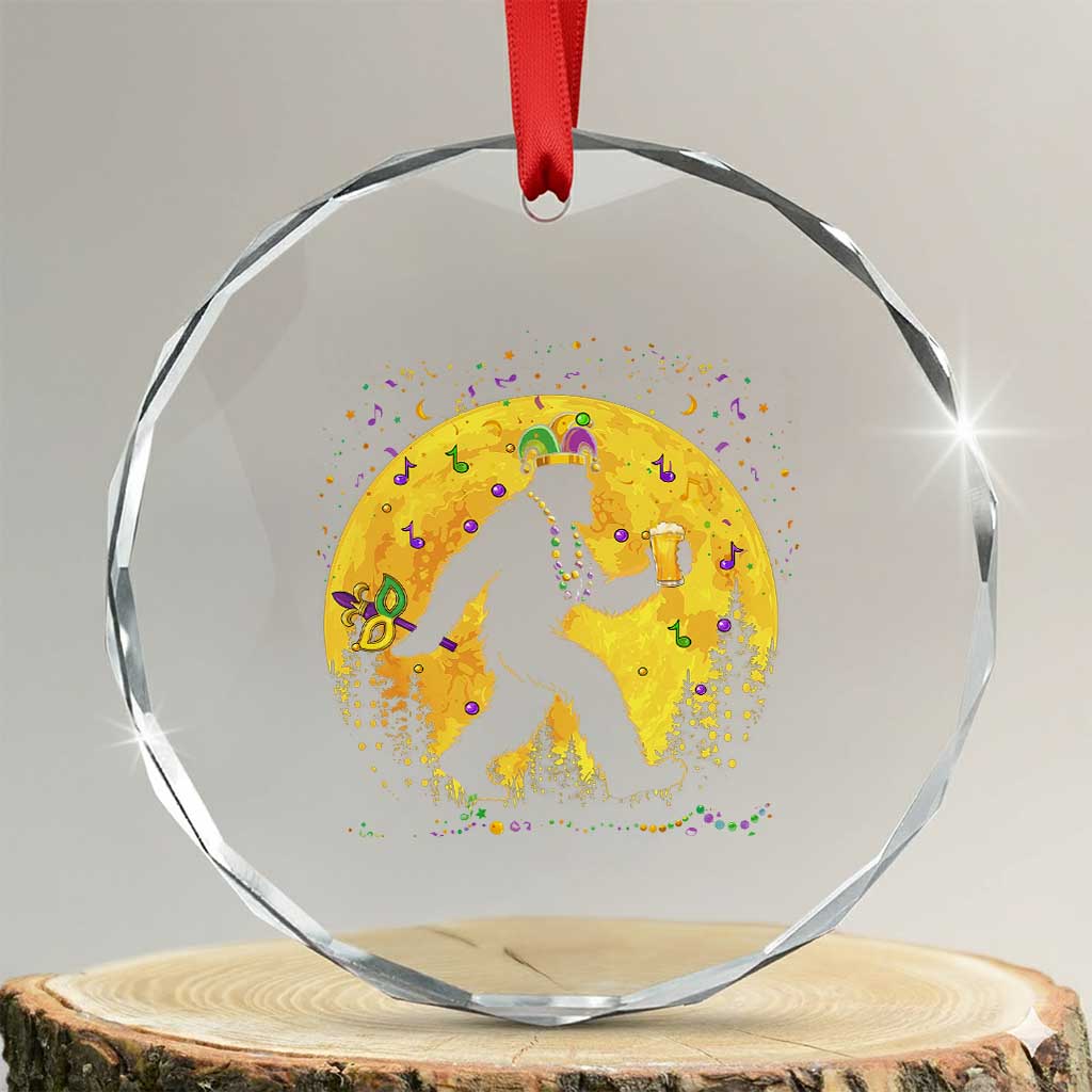 Mardi Gras Bigfoot Crystal Glass Ornament Funny Sasquatch Carnival Trendy Meme TS14 Transparent Glass 3'' Circle Print Your Wear