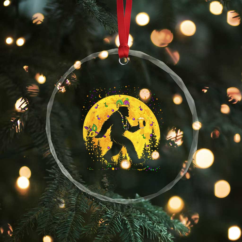 Mardi Gras Bigfoot Crystal Glass Ornament Funny Sasquatch Carnival Trendy Meme TS14 Print Your Wear