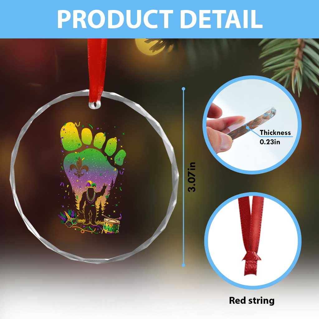 Mardi Gras Bigfoot Crystal Glass Ornament Sasquatch Forest Footprint Carnival Party TS14 Print Your Wear