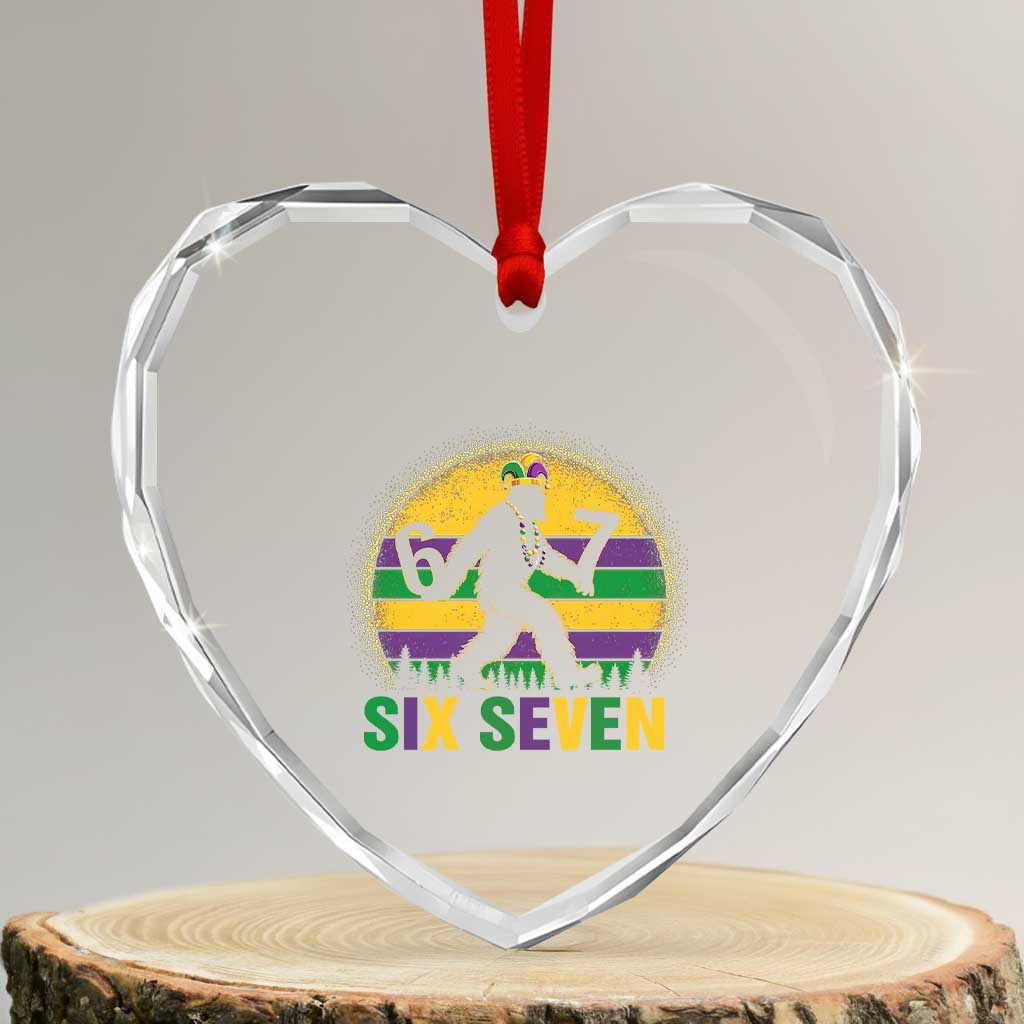 Mardi Gras Bigfoot Heart Crystal Glass Ornament Funny Six Seven Meme Carnival Trendy TS14 Transparent Glass 3'' Heart Print Your Wear