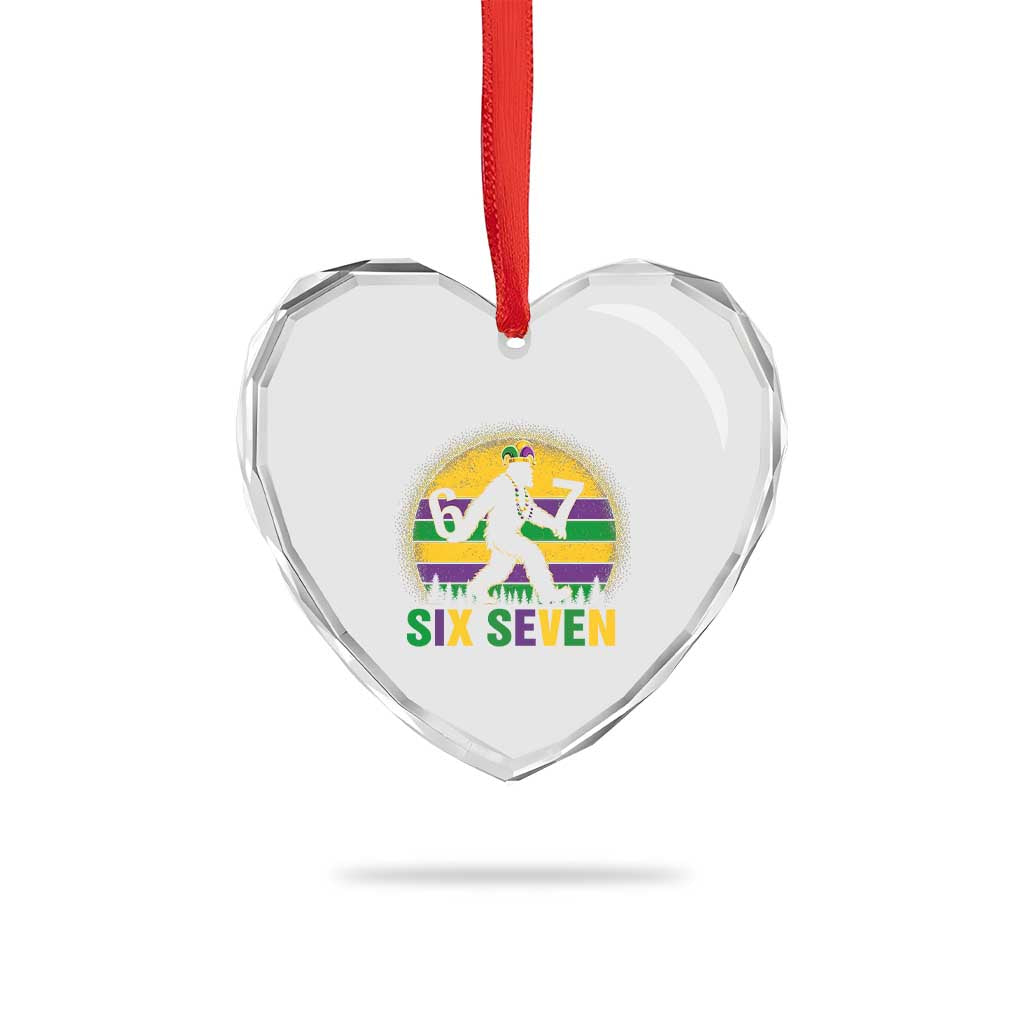 Mardi Gras Bigfoot Heart Crystal Glass Ornament Funny Six Seven Meme Carnival Trendy TS14 Print Your Wear