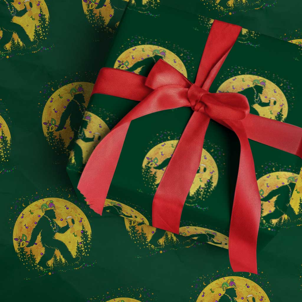 Mardi Gras Bigfoot Wrapping Paper Roll Funny Sasquatch Carnival Trendy Meme TS14 Green Print Your Wear