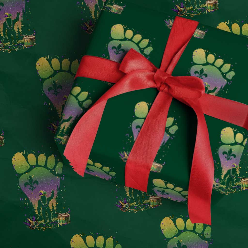 Mardi Gras Bigfoot Wrapping Paper Roll Sasquatch Forest Footprint Carnival Party TS14 Green Print Your Wear