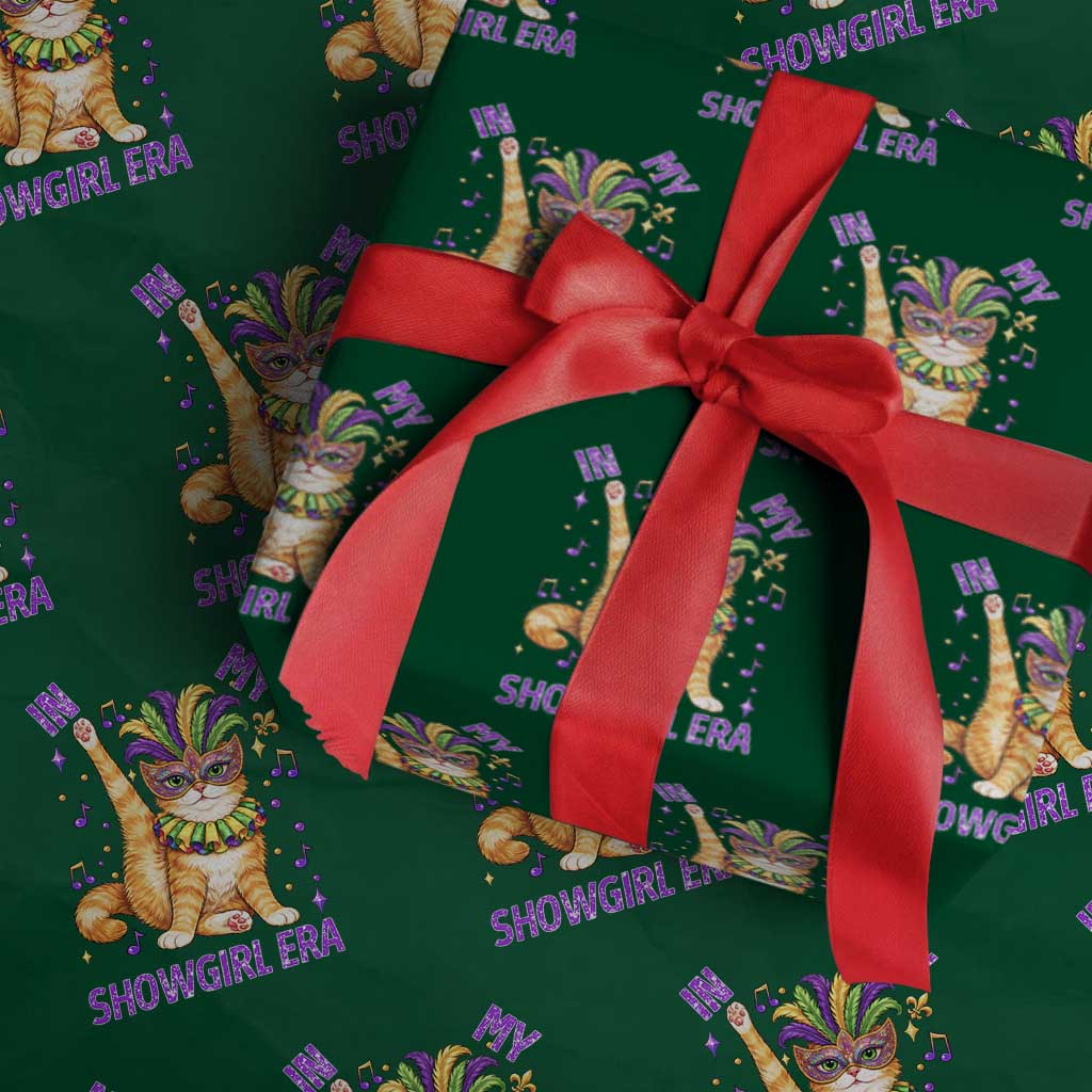 Mardi Gras Cat Wrapping Paper Roll In My Showgirl Era TS14 Green Print Your Wear