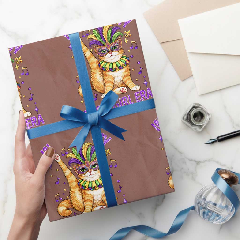 Mardi Gras Cat Wrapping Paper Roll In My Showgirl Era TS14 Mocha Print Your Wear