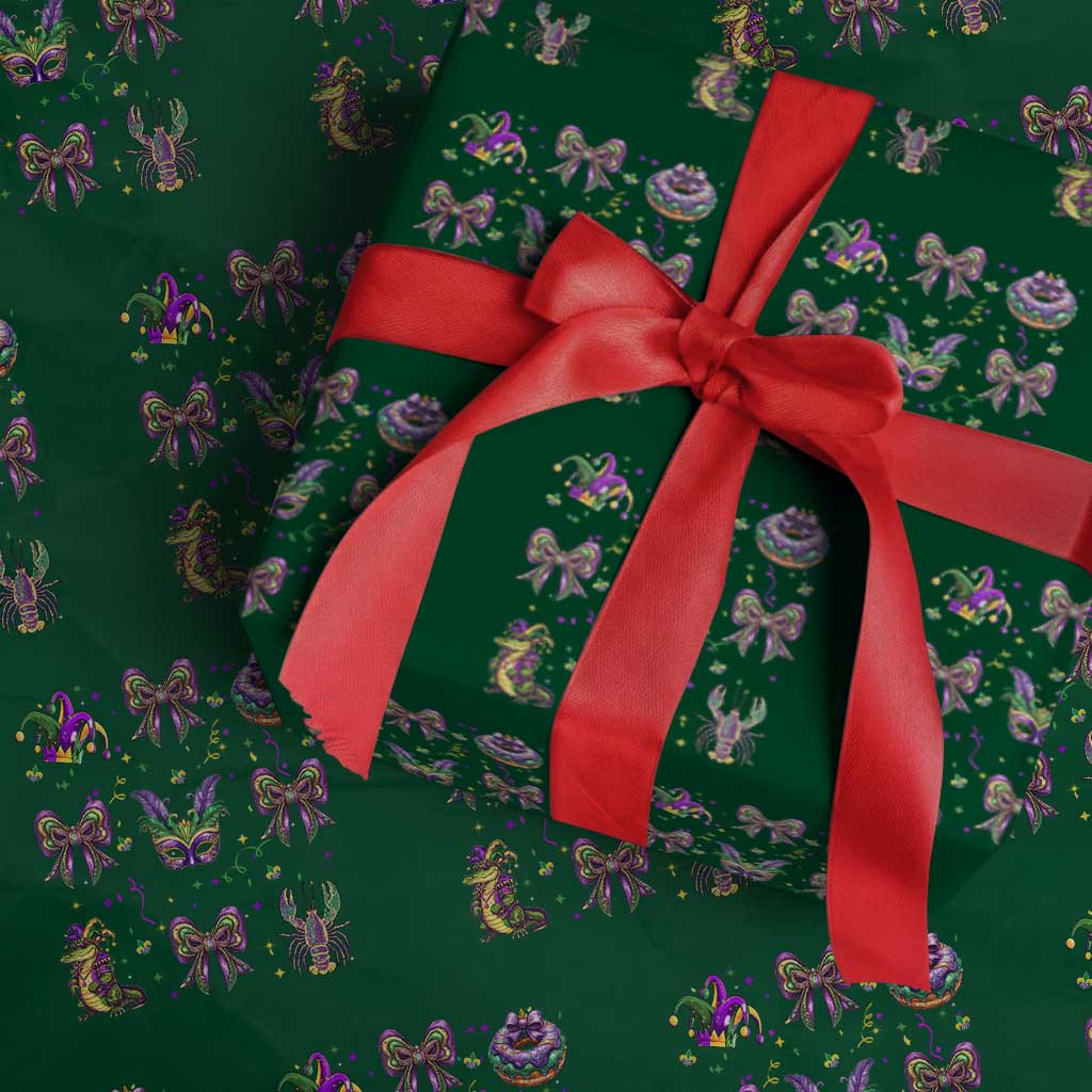Mardi Gras Coquette Wrapping Paper Roll Glitter Print Louisiana New Orleans Party Custume Beads TS10 Green Print Your Wear