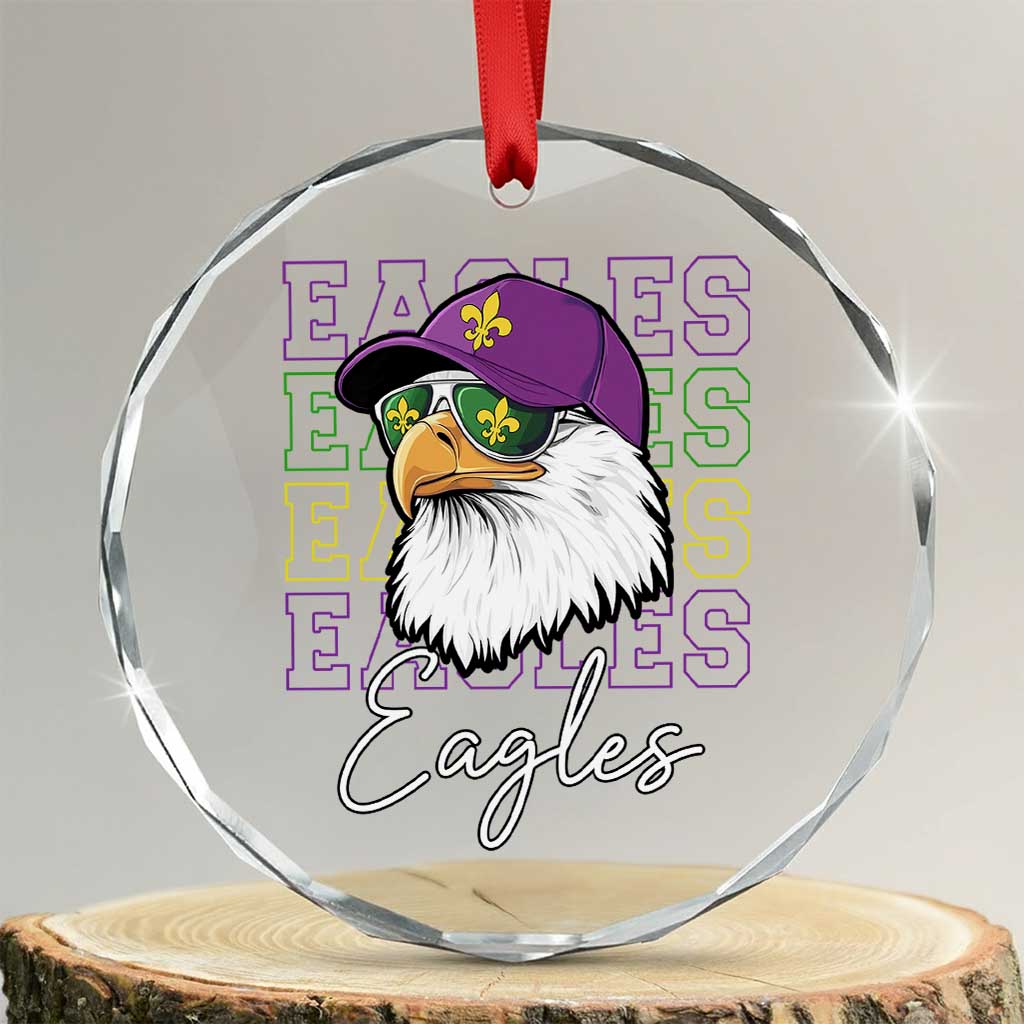 Mardi Gras Eagles Crystal Glass Ornament 2025 Champs NOLA Louisiana TS02 Transparent Glass 3'' Circle Print Your Wear