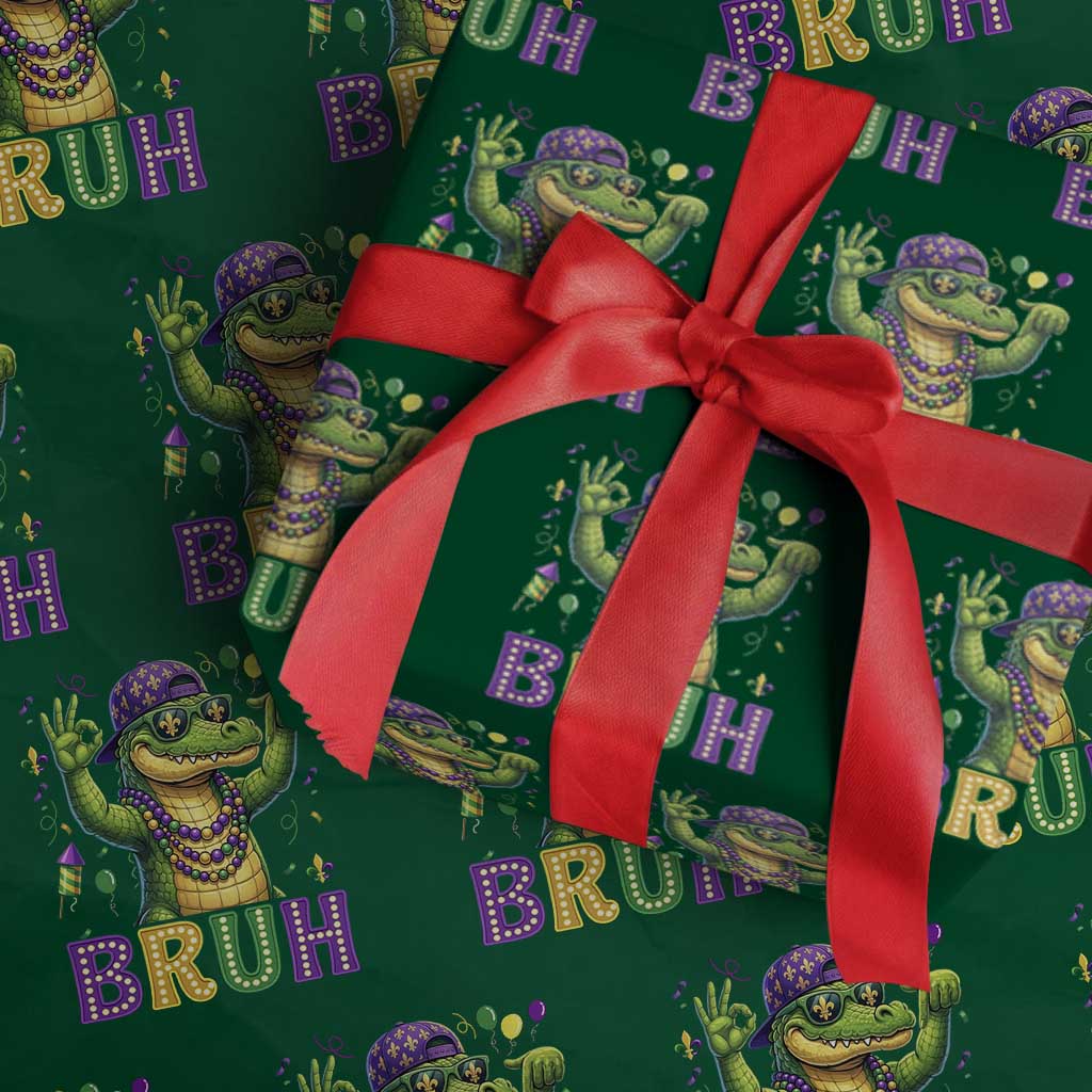 Mardi Gras Mardigator Alligator Six Seven Bruh Meme Wrapping Paper Roll TS12 Green Print Your Wear