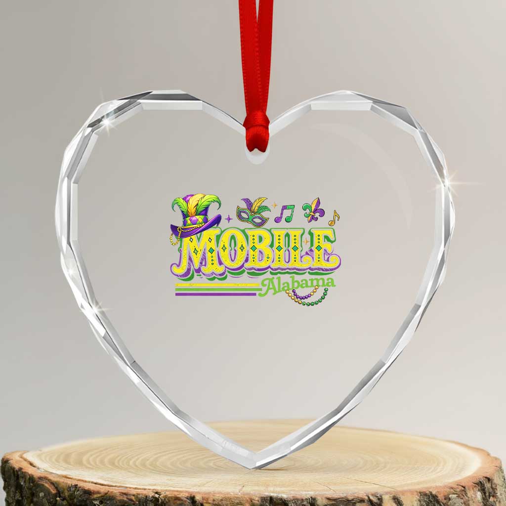 Mardi Gras Mobile Alabama AL Carnival Beads Heart Crystal Glass Ornament TS11 Transparent Glass 3'' Heart Print Your Wear
