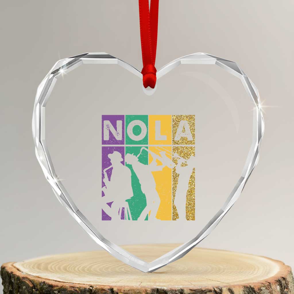 Mardi Gras NOLA New Orleans Carnival Jazz Music Glitter Print Heart Crystal Glass Ornament TS11 Transparent Glass 3'' Heart Print Your Wear