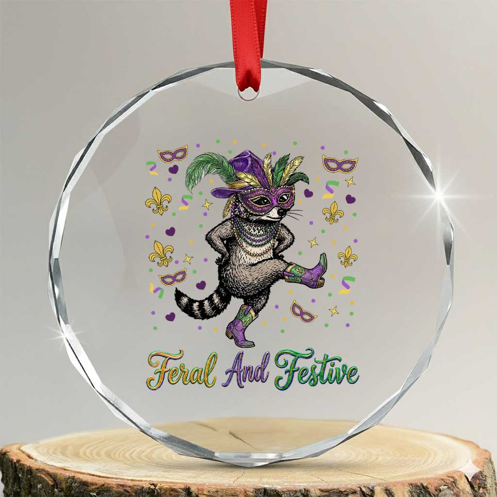 Mardi Gras Raccoon Crystal Glass Ornament Feral And Festive TS14 Transparent Glass 3'' Circle Print Your Wear