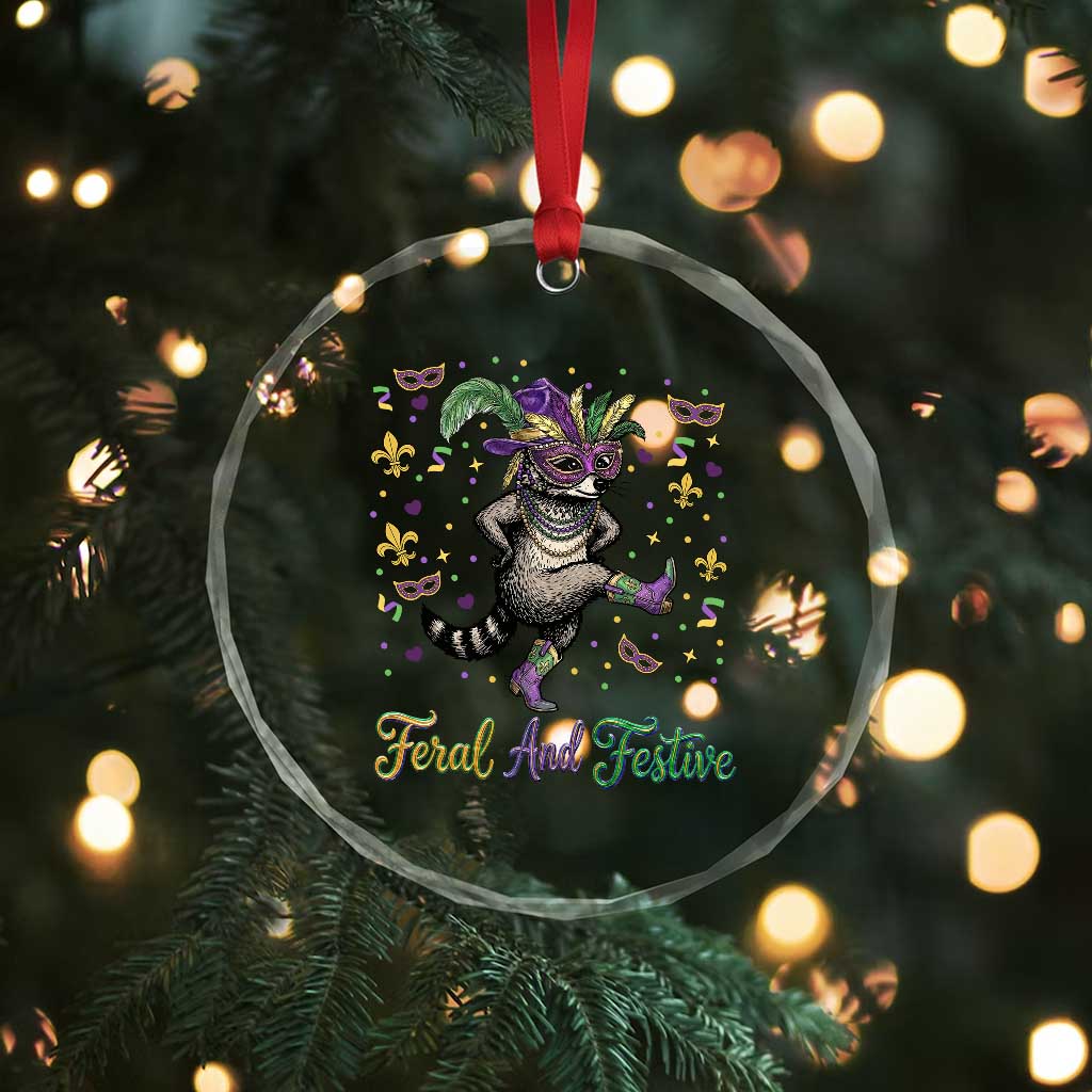 Mardi Gras Raccoon Crystal Glass Ornament Feral And Festive TS14 Print Your Wear