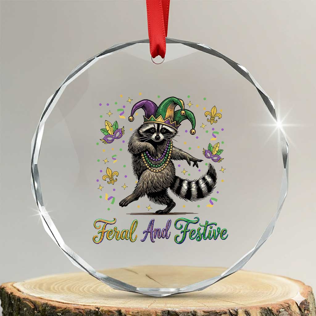 Mardi Gras Raccoon Crystal Glass Ornament Feral And Festive Trased Panda TS14 Transparent Glass 3'' Circle Print Your Wear