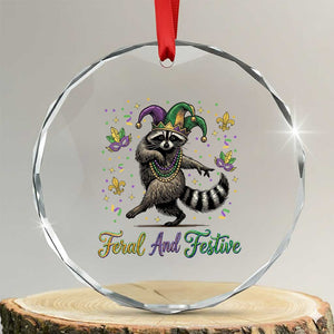 Mardi Gras Raccoon Crystal Glass Ornament Feral And Festive Trased Panda TS14 Transparent Glass 3'' Circle Print Your Wear
